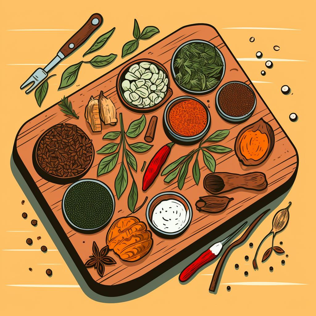 Various spices spread out on a table