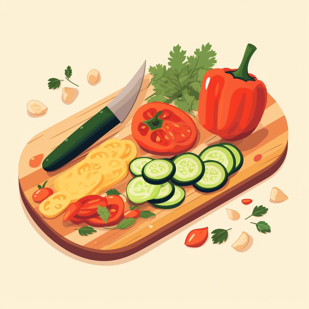 Sliced vegetables on cutting board